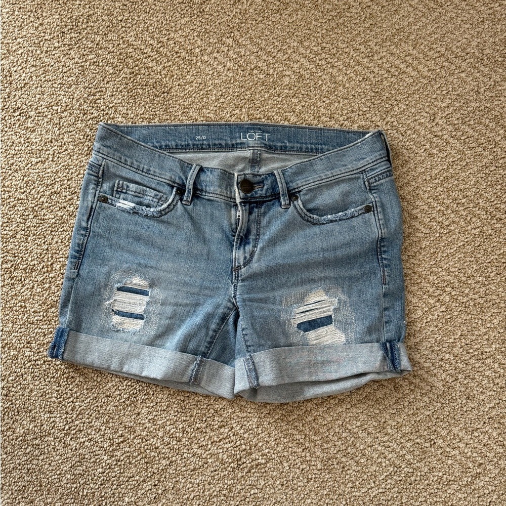 LOFT Denim Cut-Off Distressed Shorts • 25